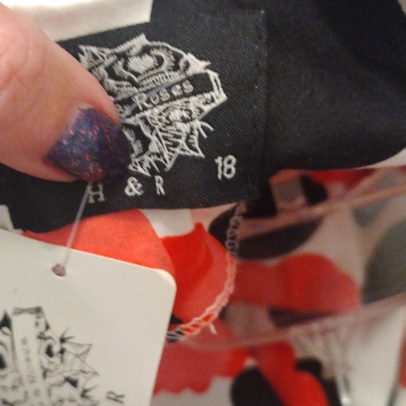 H&R London red floral black polka dot collar sweetheart neckline pinup dress - Picture 10 of 10